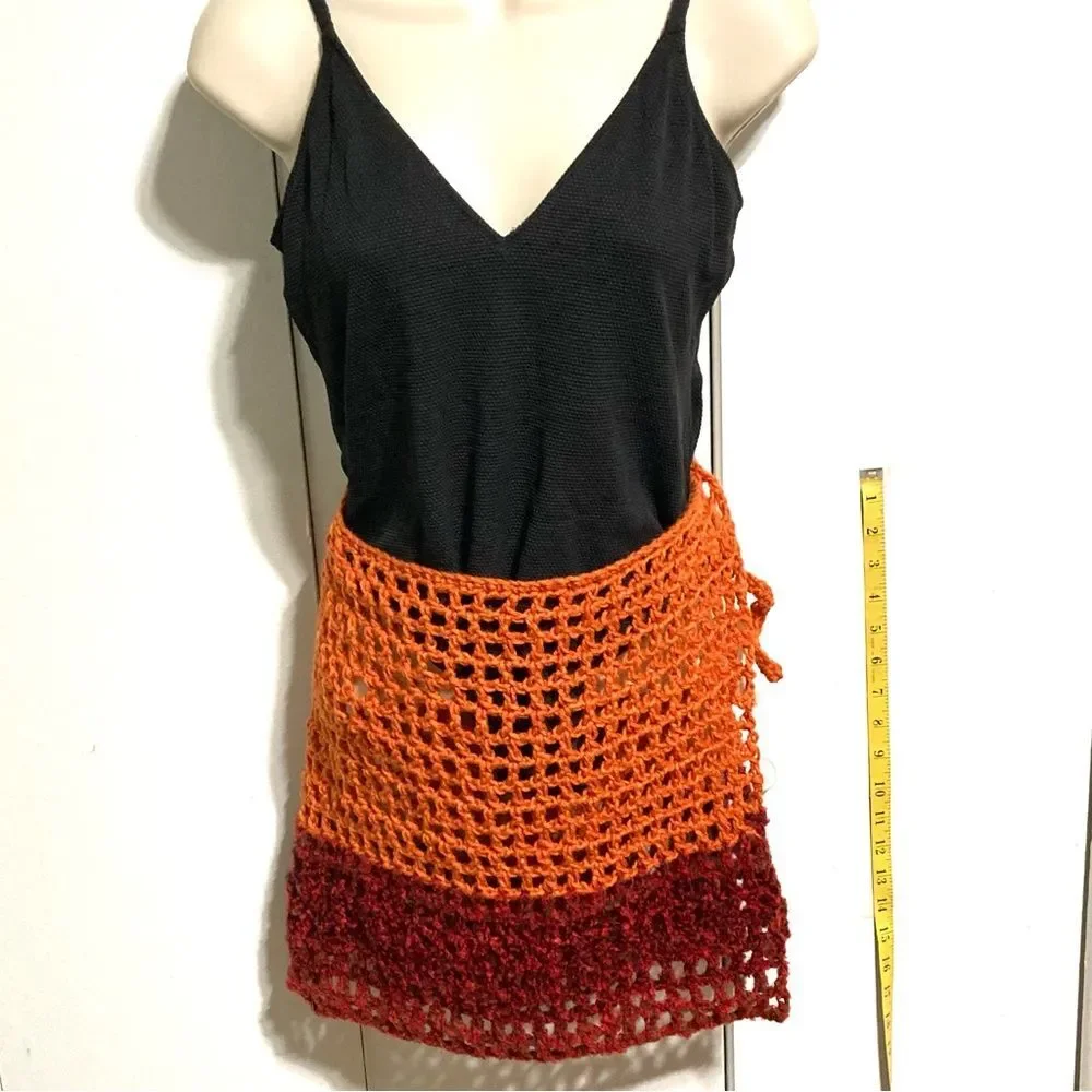 Swim Sarong Cover Up Fishnet Crochet Ombre Orange Red Black Gray 36 inch XL